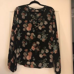 Floral Long Sleeve Black Blouse
